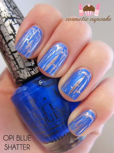 Nail polish swatch / manicure of shade OPI Blue Shatter