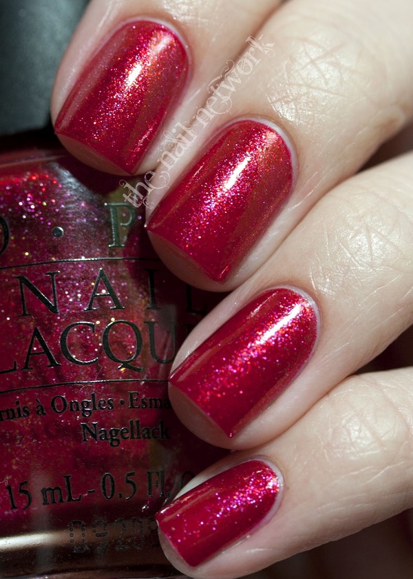 Nail polish swatch / manicure of shade OPI Crimson Carol