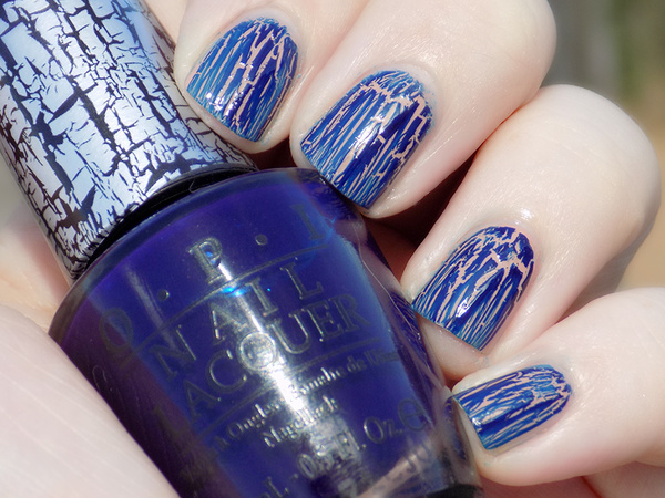 Nail polish swatch / manicure of shade OPI Navy Shatter