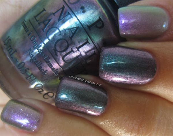Nail polish swatch / manicure of shade OPI Peace and Love and OPI