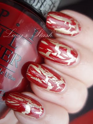 Nail polish swatch / manicure of shade OPI Red Shatter
