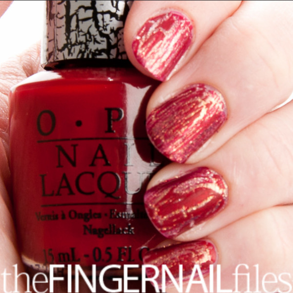 Nail polish swatch / manicure of shade OPI Red Shatter