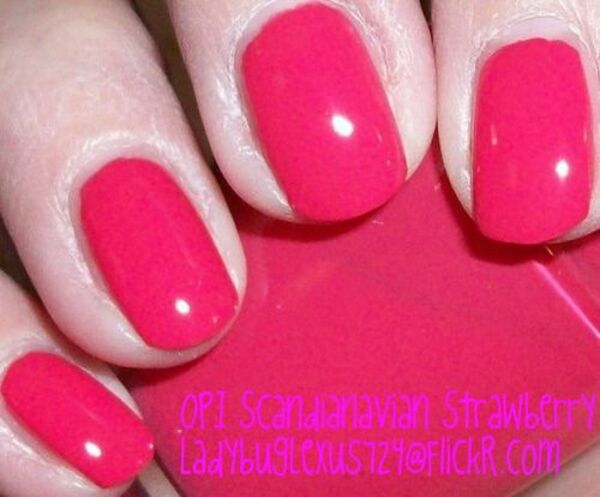 Nail polish swatch / manicure of shade OPI Scandinavian Strawberry
