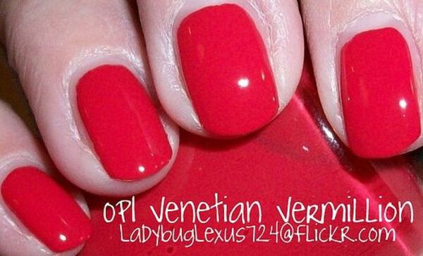 Nail polish swatch / manicure of shade OPI Venetian Vermillion