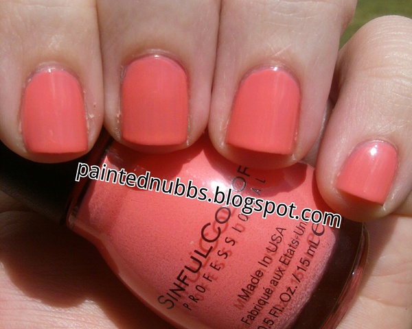 Nail polish swatch / manicure of shade Sinful Colors Island Coral