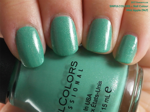 Nail polish swatch / manicure of shade Sinful Colors Mint Apple