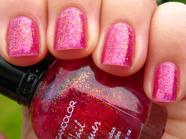 Nail polish swatch / manicure of shade Kleancolor Chunky Holo Fuchsia