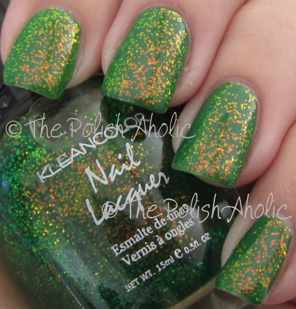 Nail polish swatch / manicure of shade Kleancolor Chunky Holo Clover