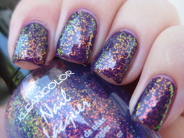 Nail polish swatch / manicure of shade Kleancolor Chunky Holo Purple