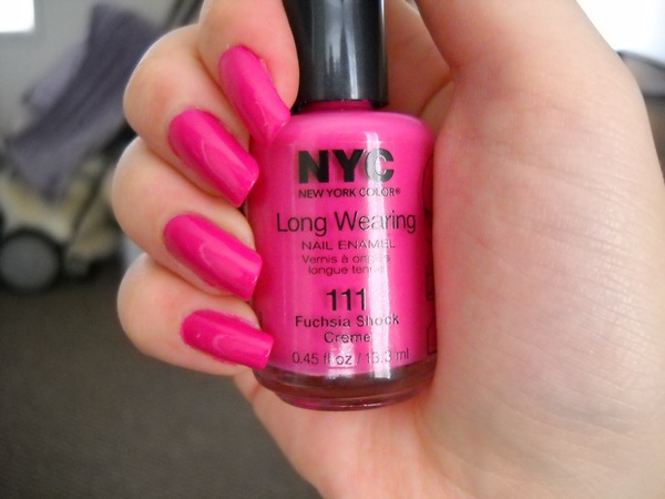 Nail polish swatch / manicure of shade NYC Fuchsia Shock Creme