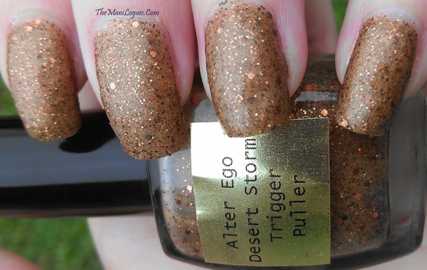Nail polish swatch / manicure of shade Alter Ego Nail Enamel Desert Storm Trigger Puller