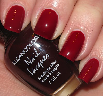 Nail polish swatch / manicure of shade Kleancolor Garnet Red