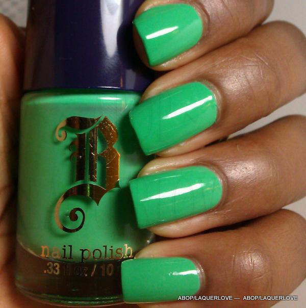 Nail polish swatch / manicure of shade Brash Green Machine