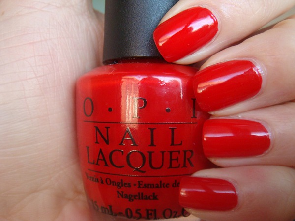 Nail polish swatch / manicure of shade OPI Big Apple Red