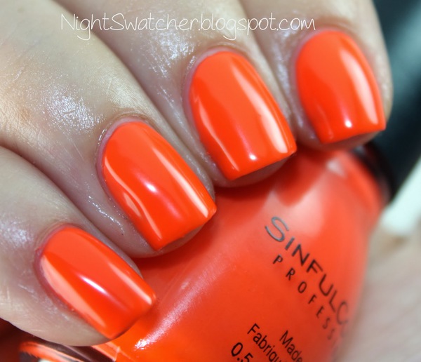 Nail polish swatch / manicure of shade Sinful Colors Bright Lights Pink City