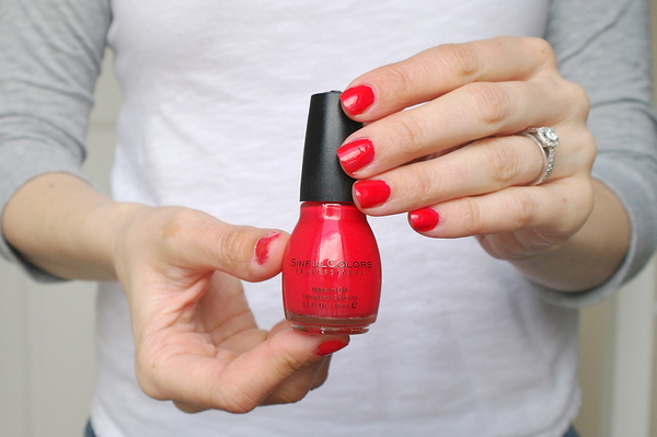 Nail polish swatch / manicure of shade Sinful Colors Energetic Red