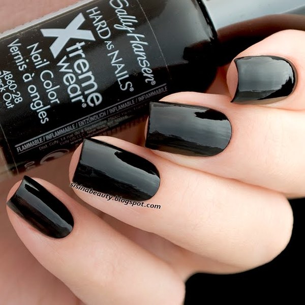 Nail polish swatch / manicure of shade Sally Hansen Black Out