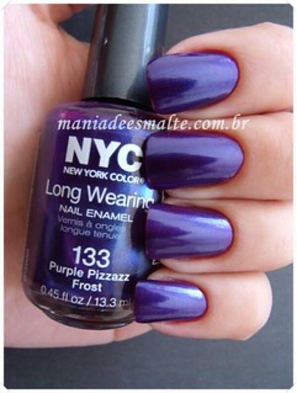 Nail polish swatch / manicure of shade NYC Purple Pizzazz Frost