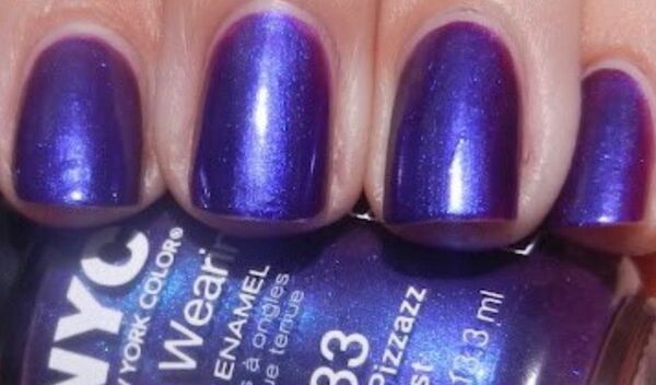 Nail polish swatch / manicure of shade NYC Purple Pizzazz Frost