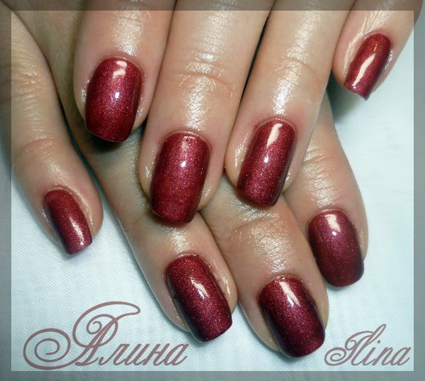 Nail polish swatch / manicure of shade ibd Brandy Wine