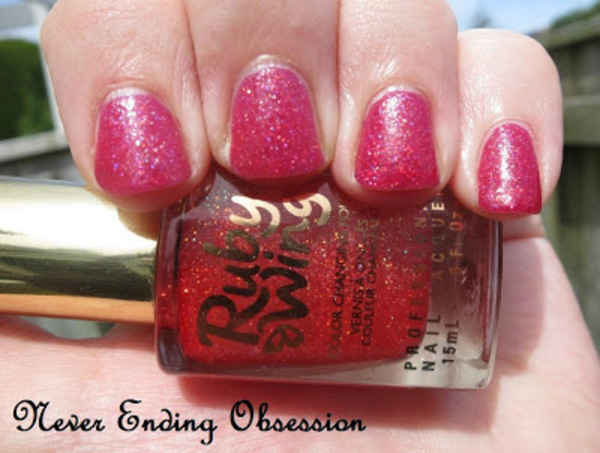 Nail polish swatch / manicure of shade Ruby Wing Tide
