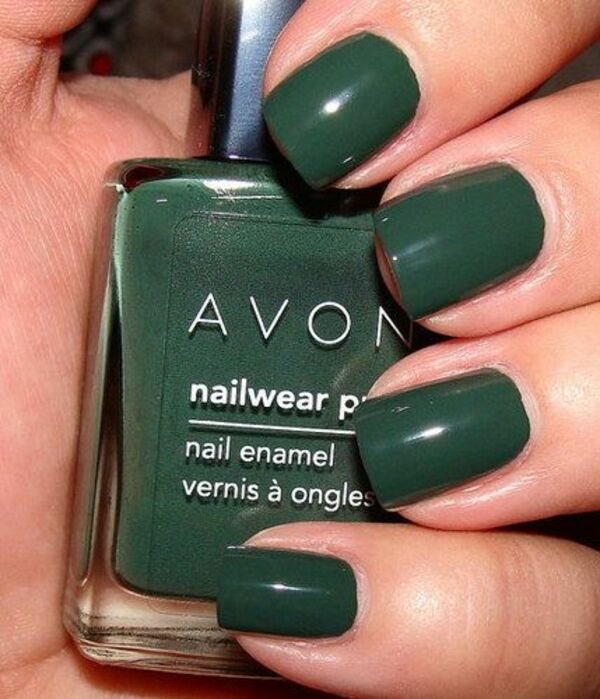 Nail polish swatch / manicure of shade Avon Olive Green