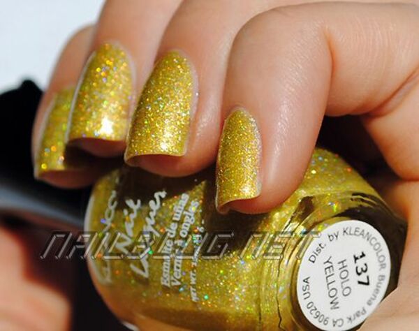 Nail polish swatch / manicure of shade Kleancolor Holo Yellow