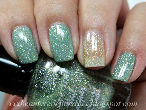 Nail polish swatch / manicure of shade Kleancolor Holo Green