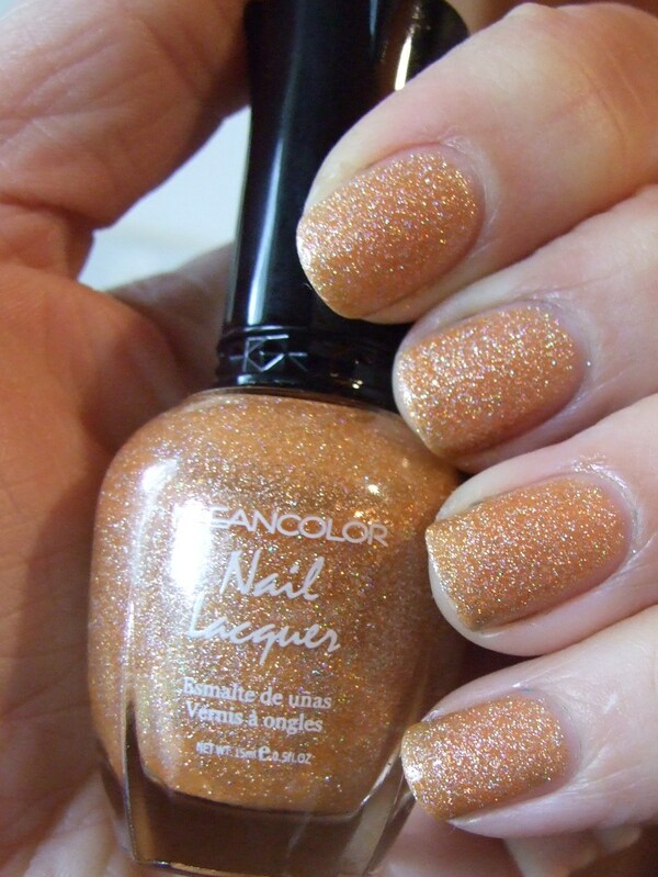 Nail polish swatch / manicure of shade Kleancolor Holo Orange