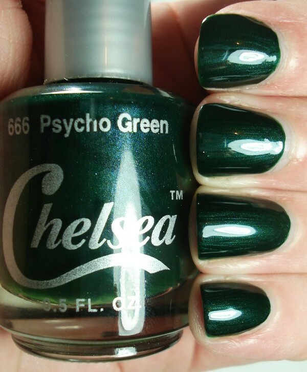 Nail polish swatch / manicure of shade Chelsea Psycho Green