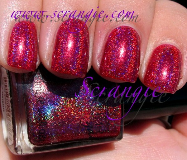 Nail polish swatch / manicure of shade Glitter Gal Red 3D