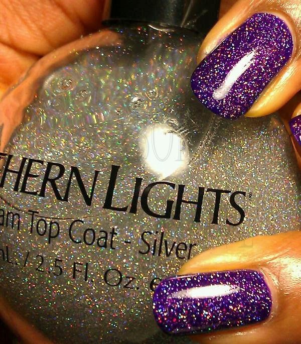 Nail polish swatch / manicure of shade INM Holographic Top Coat Silver