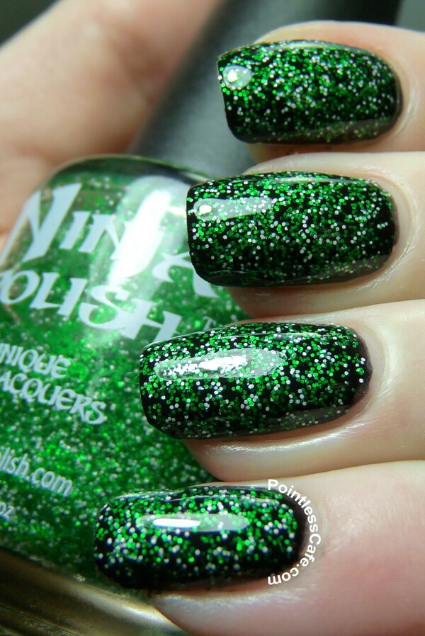 Nail polish swatch / manicure of shade Ninja Polish Shamrock Floam