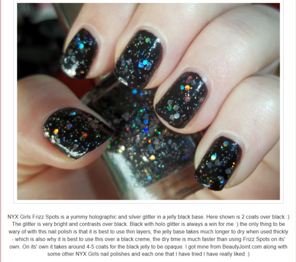 Nail polish swatch / manicure of shade NYX Girls Frizz Spots
