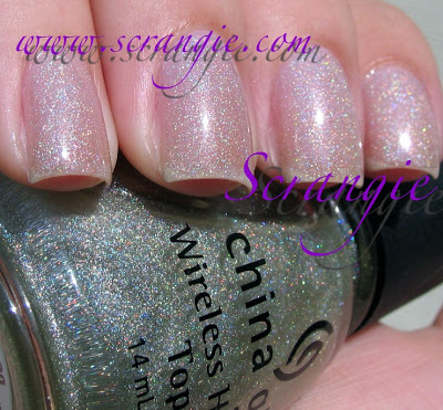 Nail polish swatch / manicure of shade China Glaze Wireless Holographic Topcoat