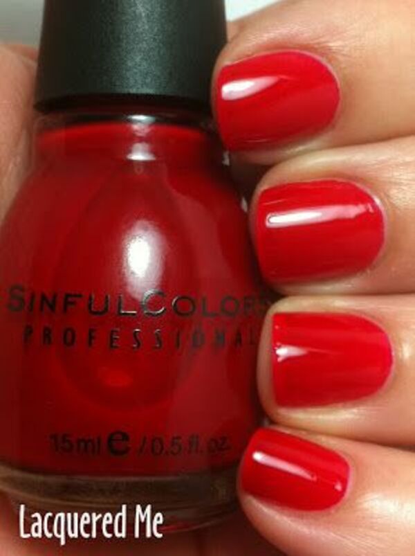 Nail polish swatch / manicure of shade Sinful Colors Cindy Red