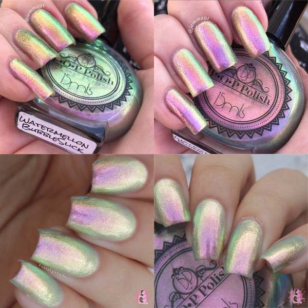 Nail polish swatch / manicure of shade P•O•P Polish Watermelon BubbleSlick