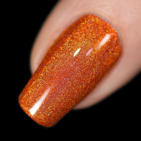 Nail polish swatch / manicure of shade Holo Taco Orange Drink