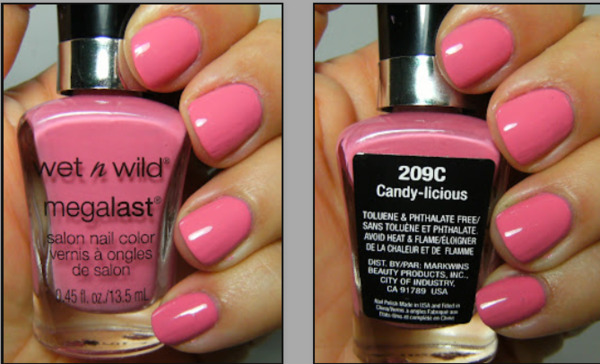 Nail polish swatch / manicure of shade wet n wild Candy-licious