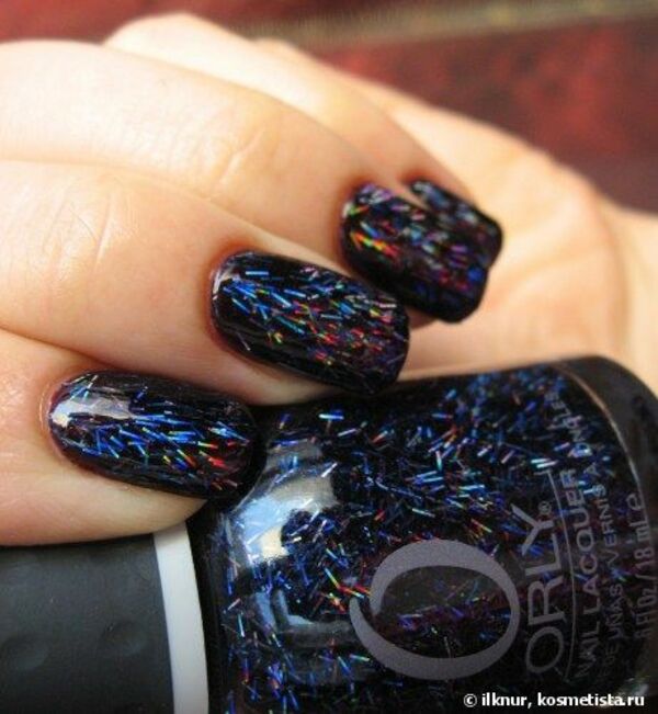 Nail polish swatch / manicure of shade Orly Black Holo Chunky Glitter