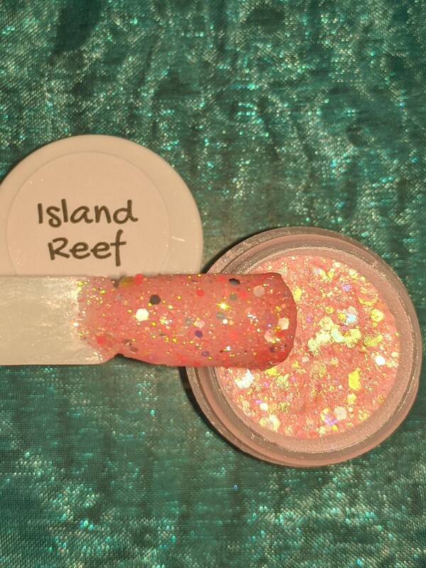 Nail polish swatch / manicure of shade Rocky Mountain Dip Powder Island Reef