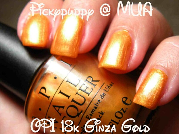 Nail polish swatch / manicure of shade OPI 18K Ginza Gold