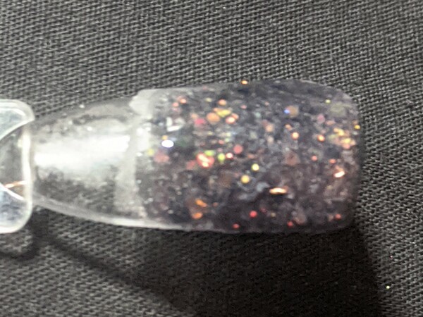 Nail polish swatch / manicure of shade Kiara Sky BeetleJuice *Loose Glitter*