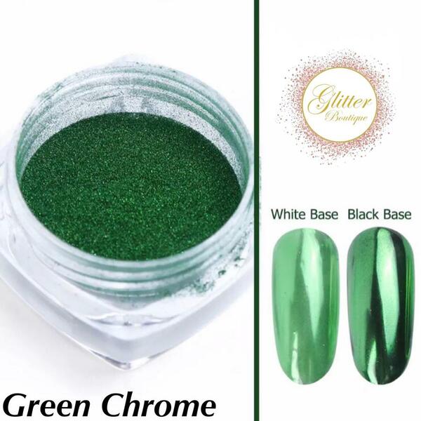 Nail polish swatch / manicure of shade Glitter Boutique Canada Chrome Powder - Green