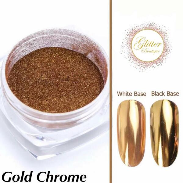 Nail polish swatch / manicure of shade Glitter Boutique Canada Chrome Powder - Gold