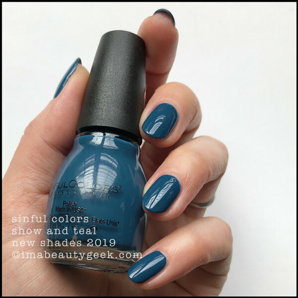 Nail polish swatch / manicure of shade Sinful Colors show and teal