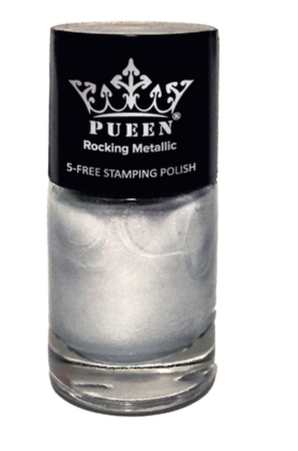 Nail polish swatch / manicure of shade PUEEN Silver Dust