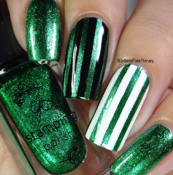 Nail polish swatch / manicure of shade Clear Jelly Stamper Glitzy Evergreen