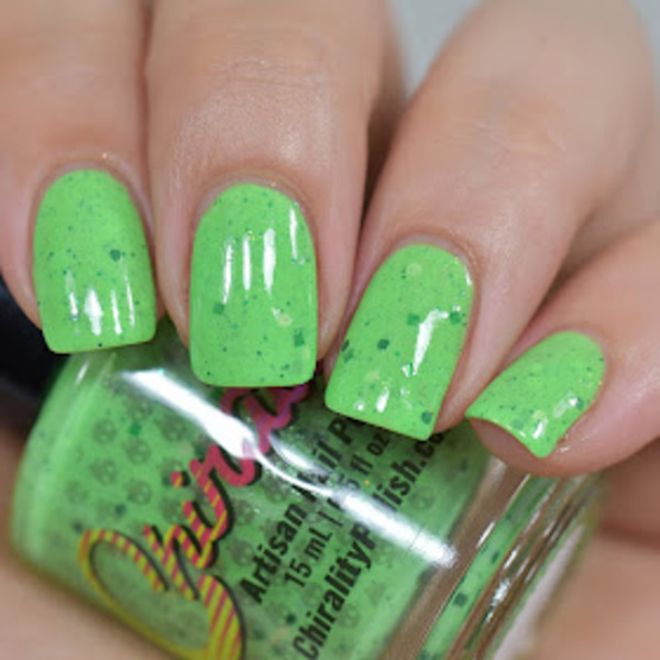 Nail polish swatch / manicure of shade Chirality Polish Green Man