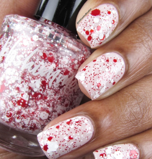 Nail polish swatch / manicure of shade KBShimmer Candy Cane Crush (Scented)